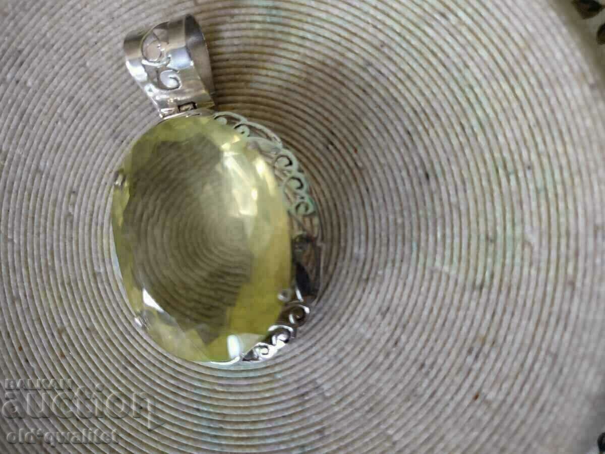 Exquisite Locket pendant with huge Citrine, 925 silver - 5 Exquisite Locket pendant with huge Citrine, 925 silver - 5