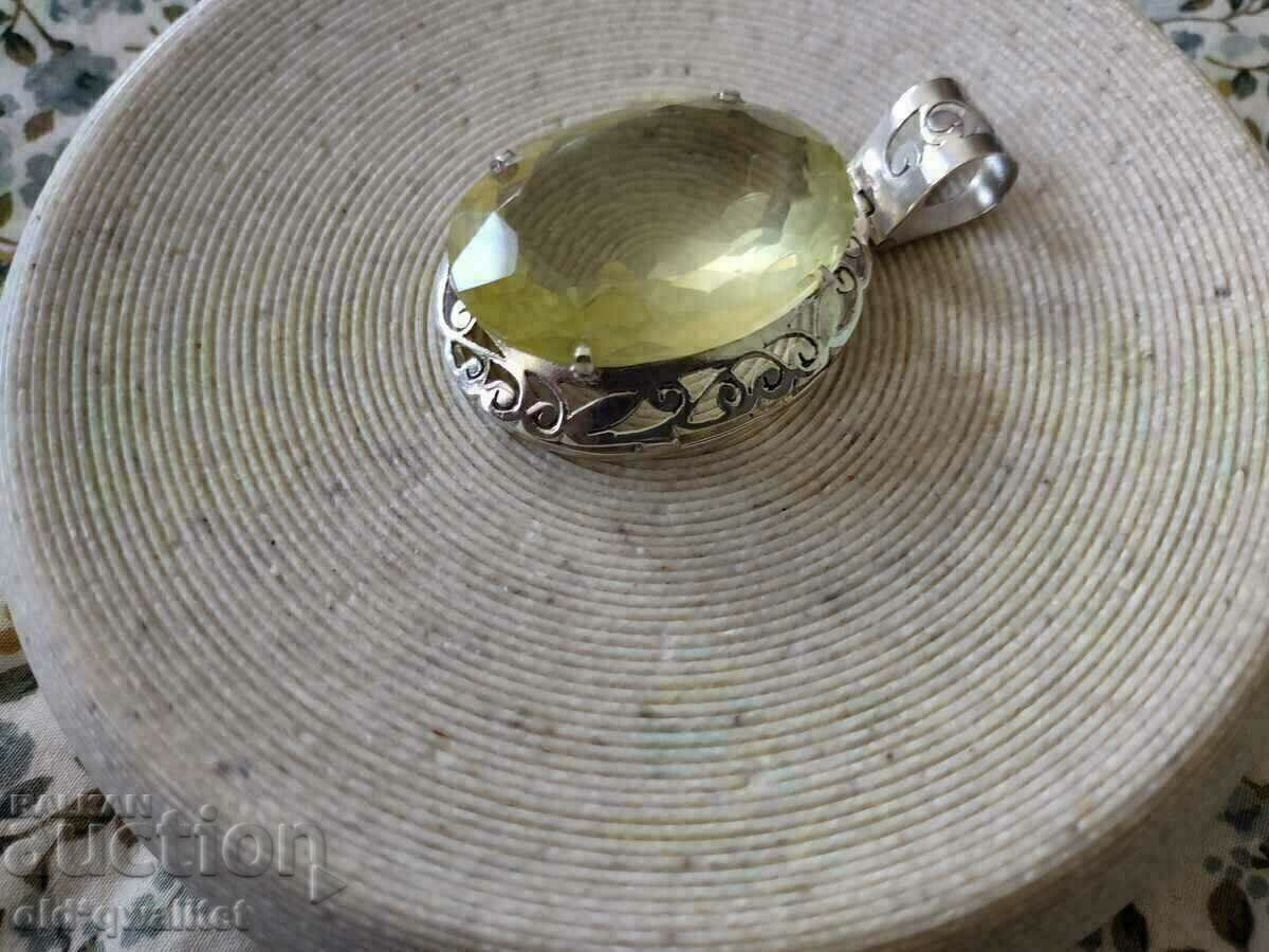 Exquisite Locket pendant with huge Citrine, 925 silver - 6 Exquisite Locket pendant with huge Citrine, 925 silver - 6