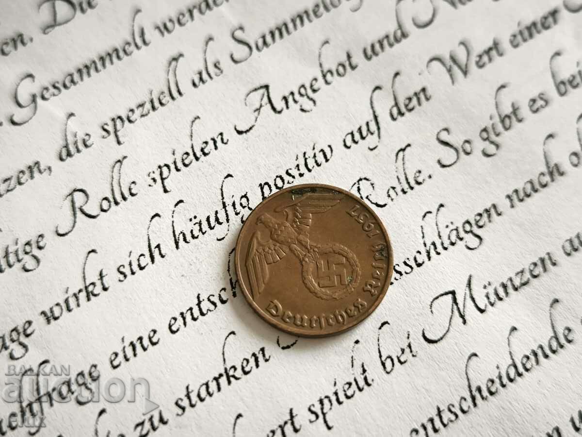 Coin - Third Reich - Germany - 1 Pfennig | 1937; Series A with price 7.25 BGN | € 3.71 Coin - Third Reich - Germany - 1 Pfennig | 1937; Series A with price 7.25 BGN | € 3.71
