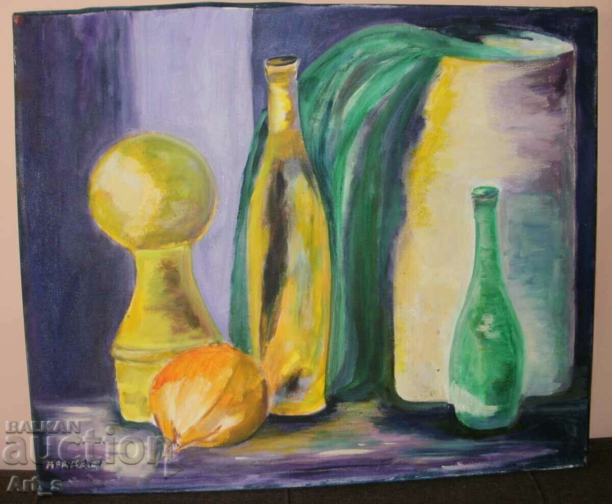 Auction Modern Still Life from 1995 - signed oil on canvas Auction Modern Still Life from 1995 - signed oil on canvas