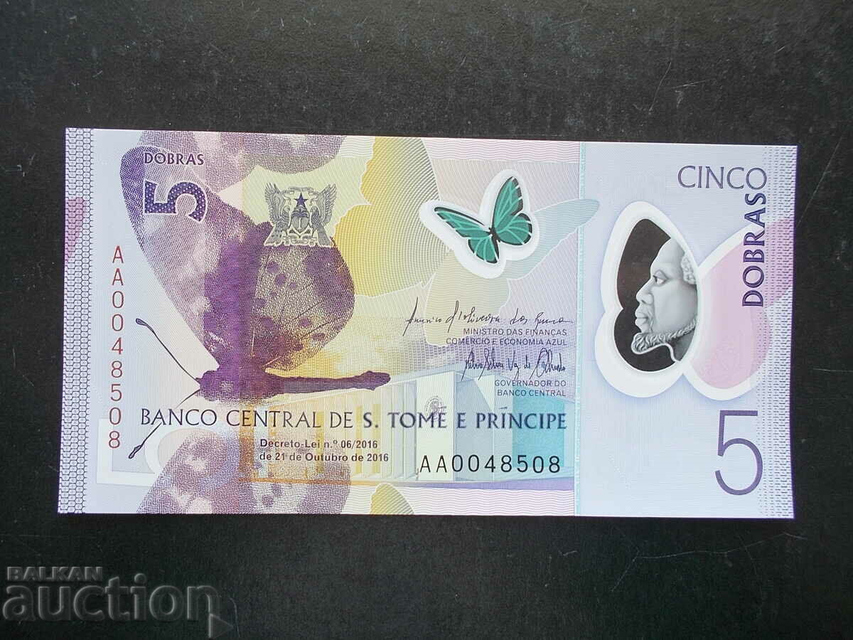 SAO TOME AND PRINCIPE, 5 good, 2016, UNC