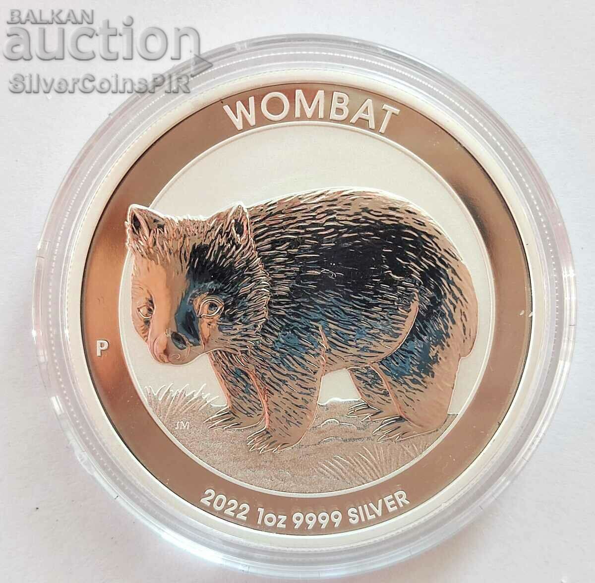 1 ουγκιά ασήμι 1 $ Wombat 2022 Αυστραλία