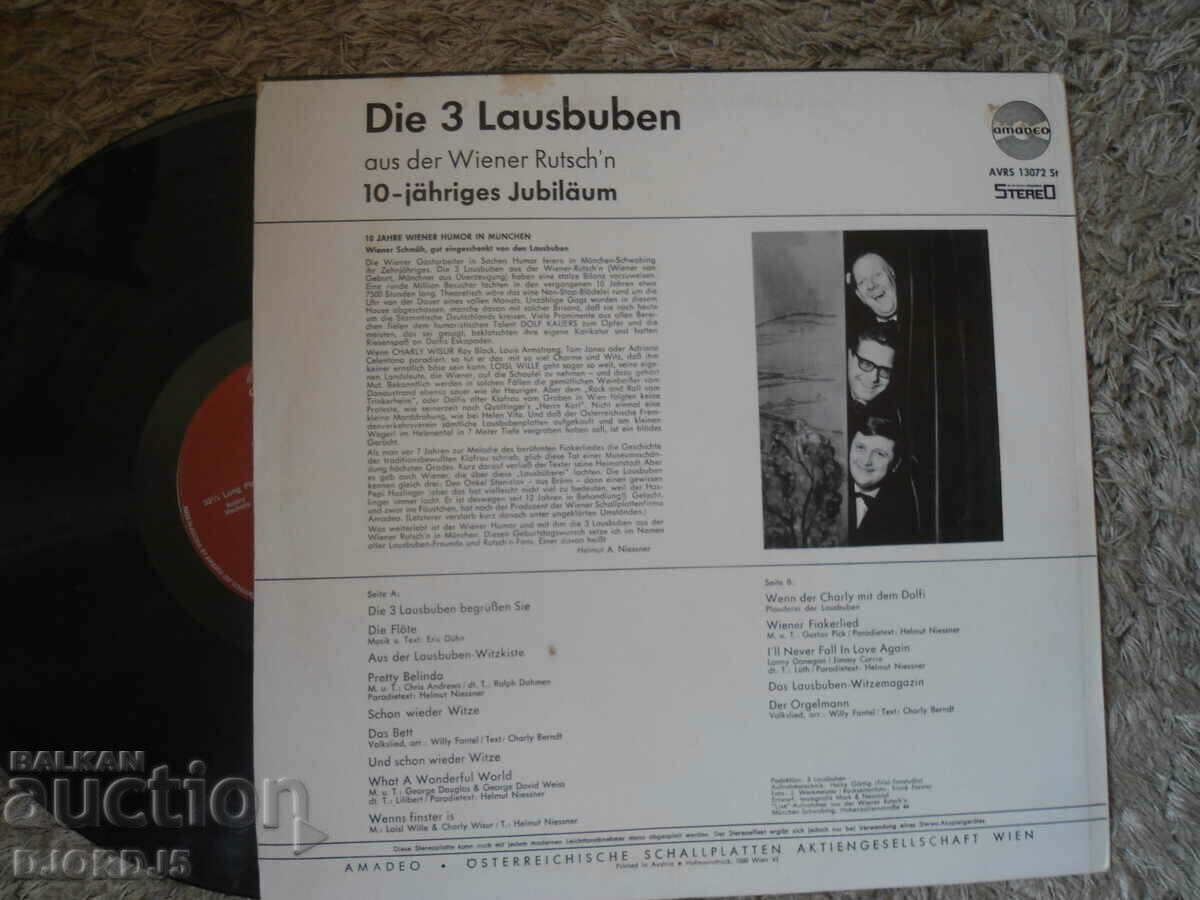 DIE 3 LAUSBUBEN, 10-Jshre Jubilaum, gramophone record, large with price 10.00 BGN | € 5.11 DIE 3 LAUSBUBEN, 10-Jshre Jubilaum, gramophone record, large with price 10.00 BGN | € 5.11