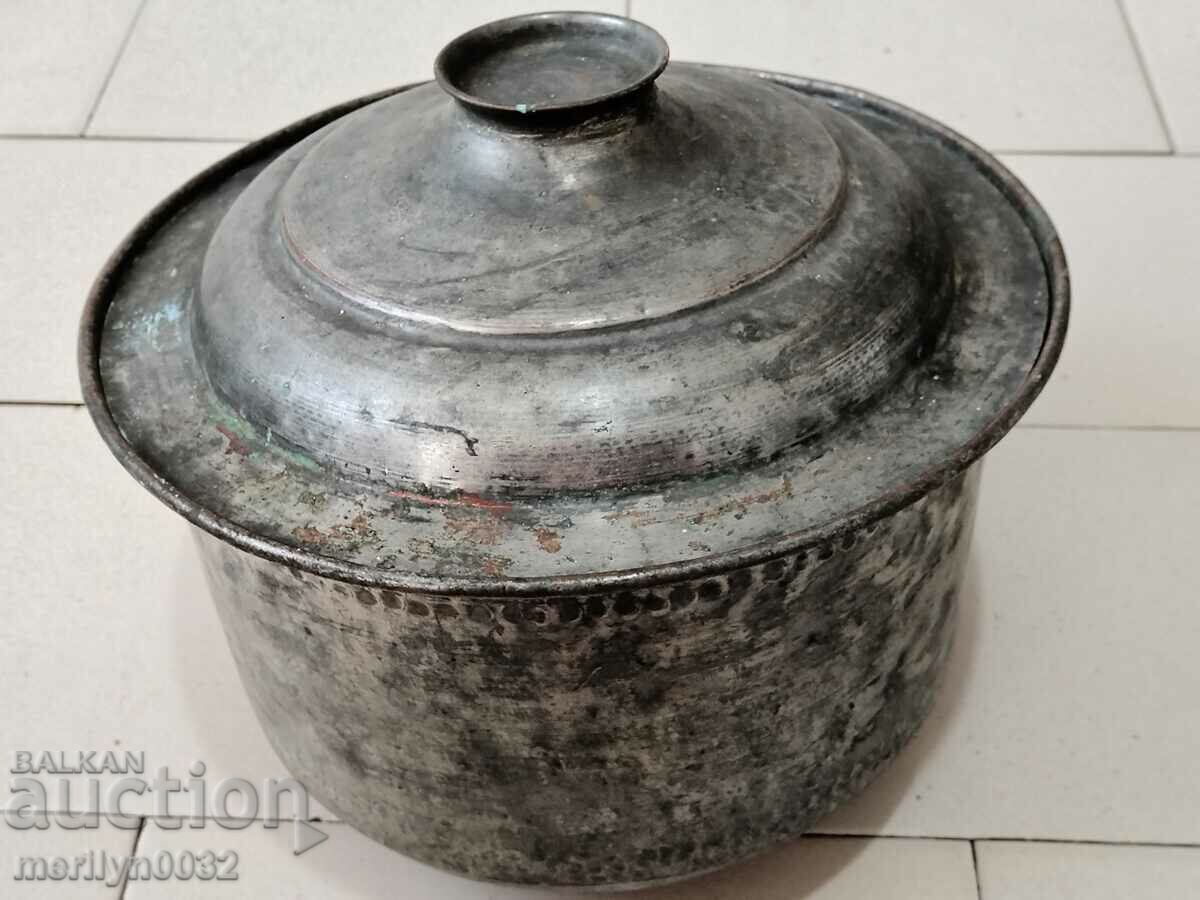 Old tinned copper copper pot with lid - 6 Old tinned copper copper pot with lid - 6