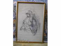 Painting "Virgin Mary with the Child" - graphic (signed)