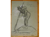 Drawing by the artist Asen Popov (1895 - 1976) signed