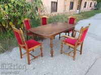 Vintage set table + 5 chairs solid oak!