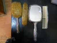 Antique silver-plated set - mirror, brushes, comb