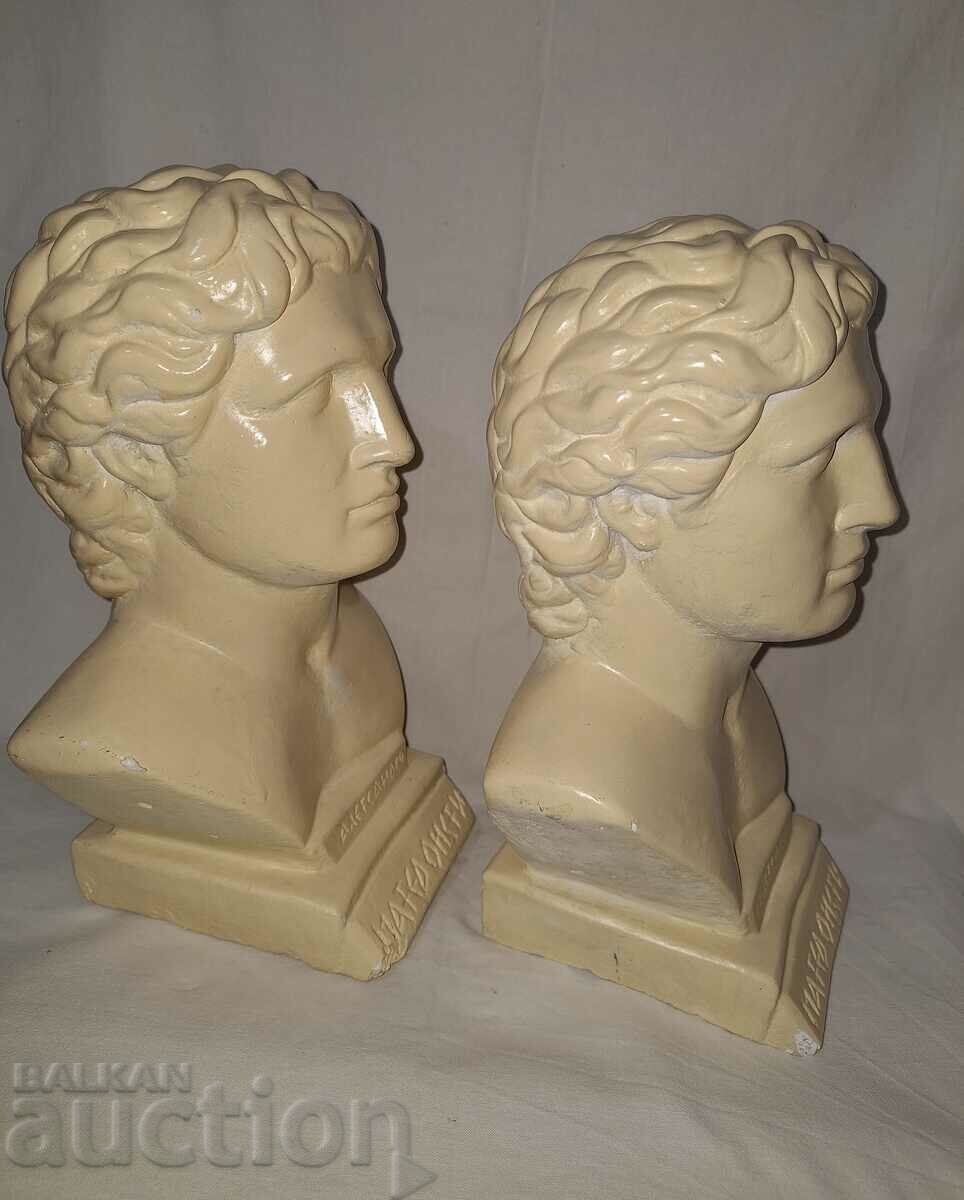 A pair of large heavy busts of Alexander the Great