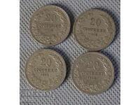 1906-1913 Regatul Bulgariei monedă 20 cenți lot 4 monede