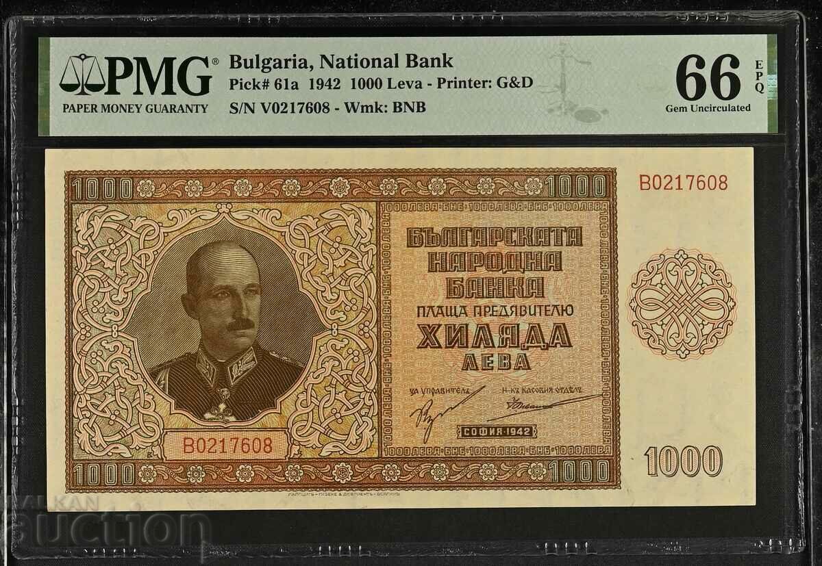 1000 BGN 1942 PMG 66 EPQ