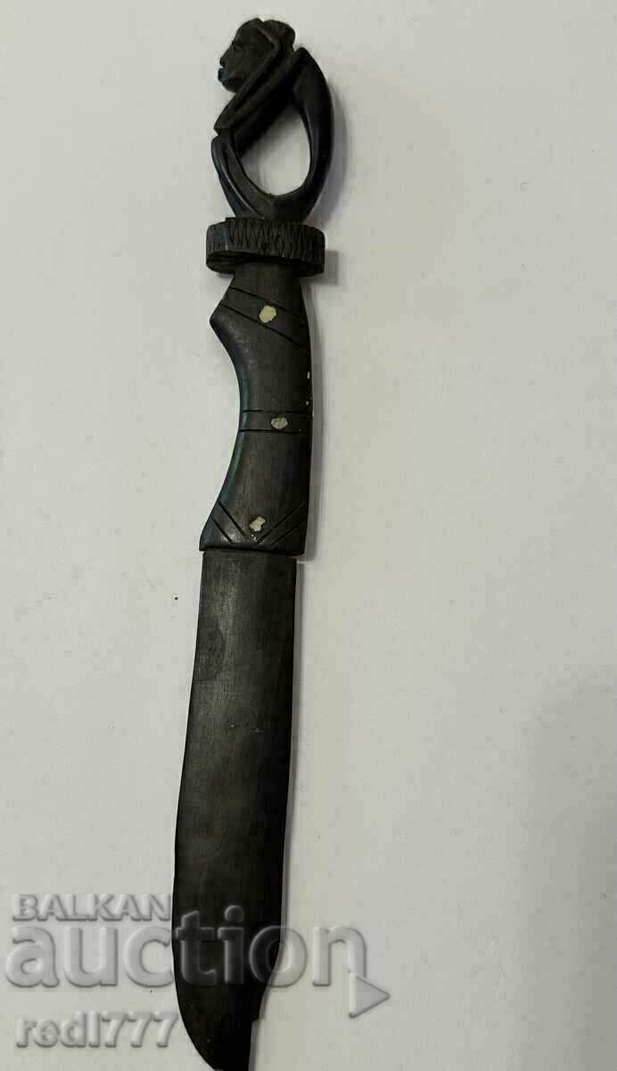 Old African ebony letter knife with figure