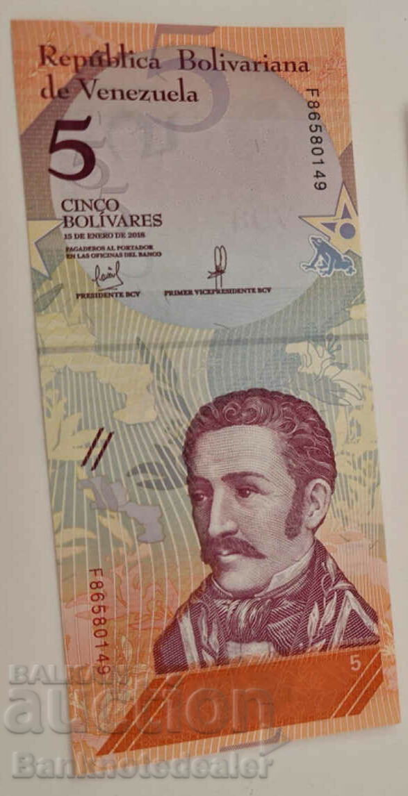 Venezuela 5 Bolivares 2018 Pick 102 Ref 0149