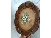 Vintage wood carving tray painted with flowers from Geschenkhaus