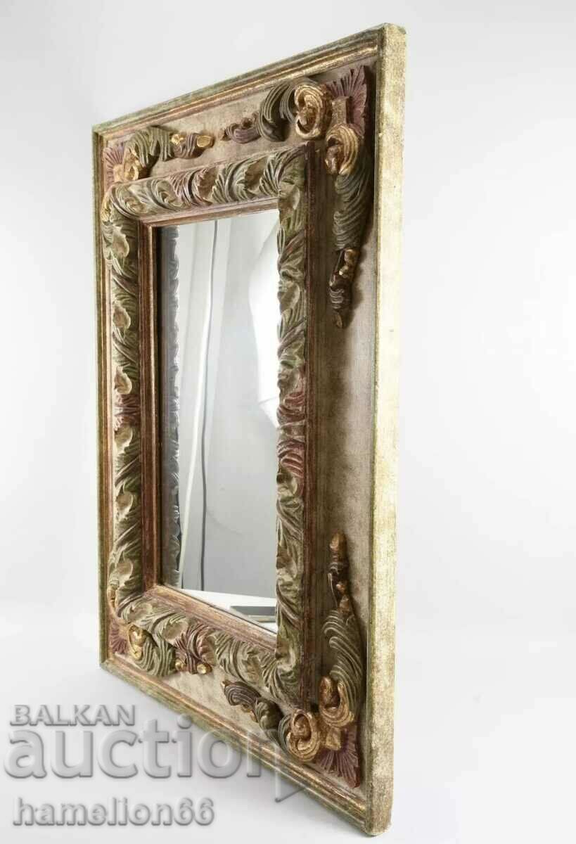 Auction  Mirror, wooden frame, retro style. Old workmanship