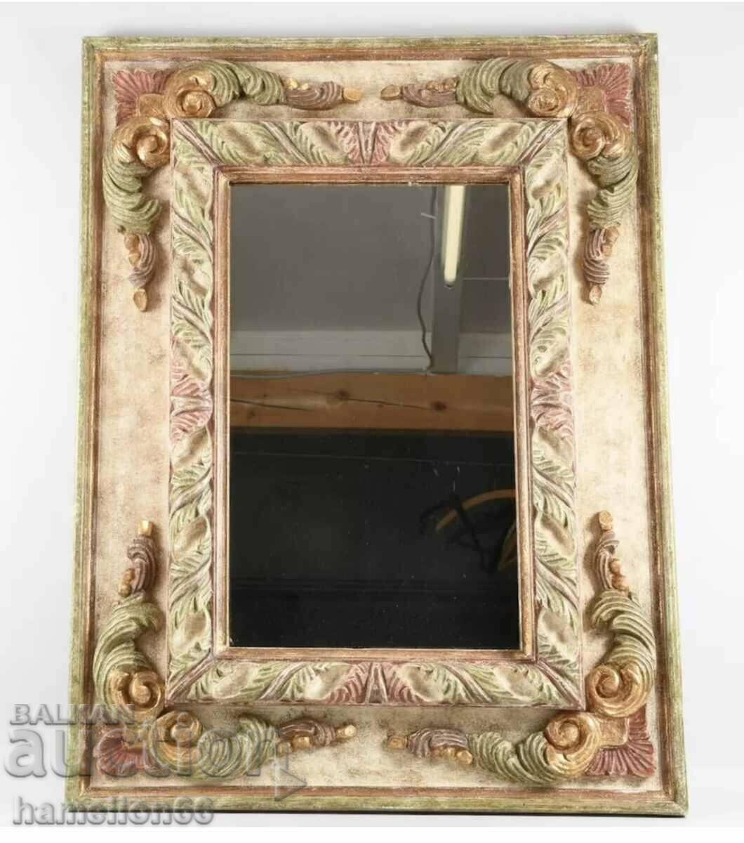 Mirror, wooden frame, retro style. Old workmanship