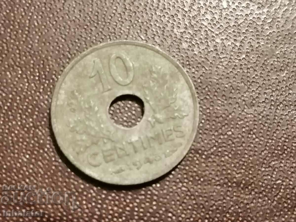 1943 10 centimes Franta - 17 mm