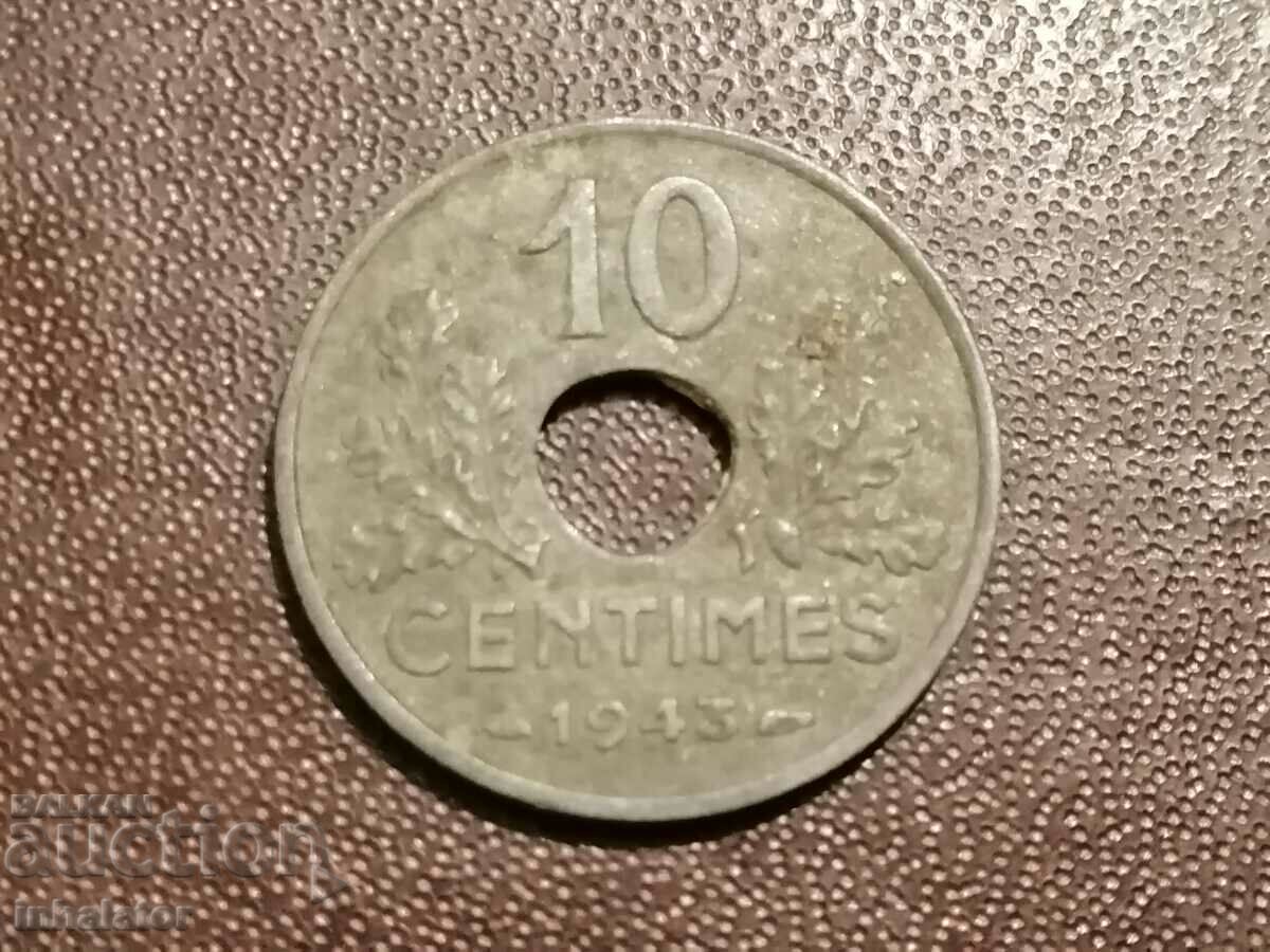 1943 10 centimes Franta - 22 mm