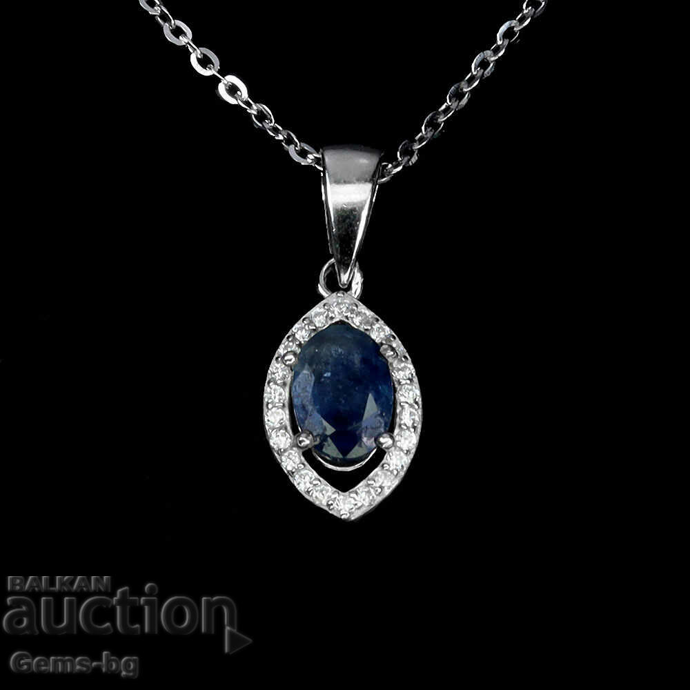 Silver pendant with natural sapphire and zircon