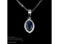 Silver pendant with natural sapphire and zircon