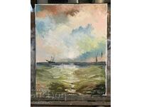 Seascape -Marinism oil painting -Ships on the horizon