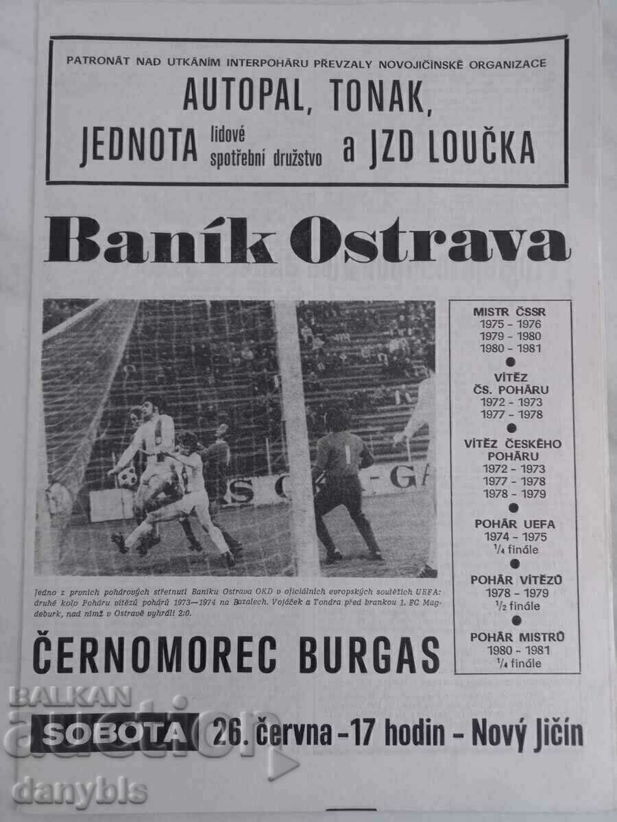 Football program - Banik Ostrava - Chernomorets Burgas 1982 Football program - Banik Ostrava - Chernomorets Burgas 1982