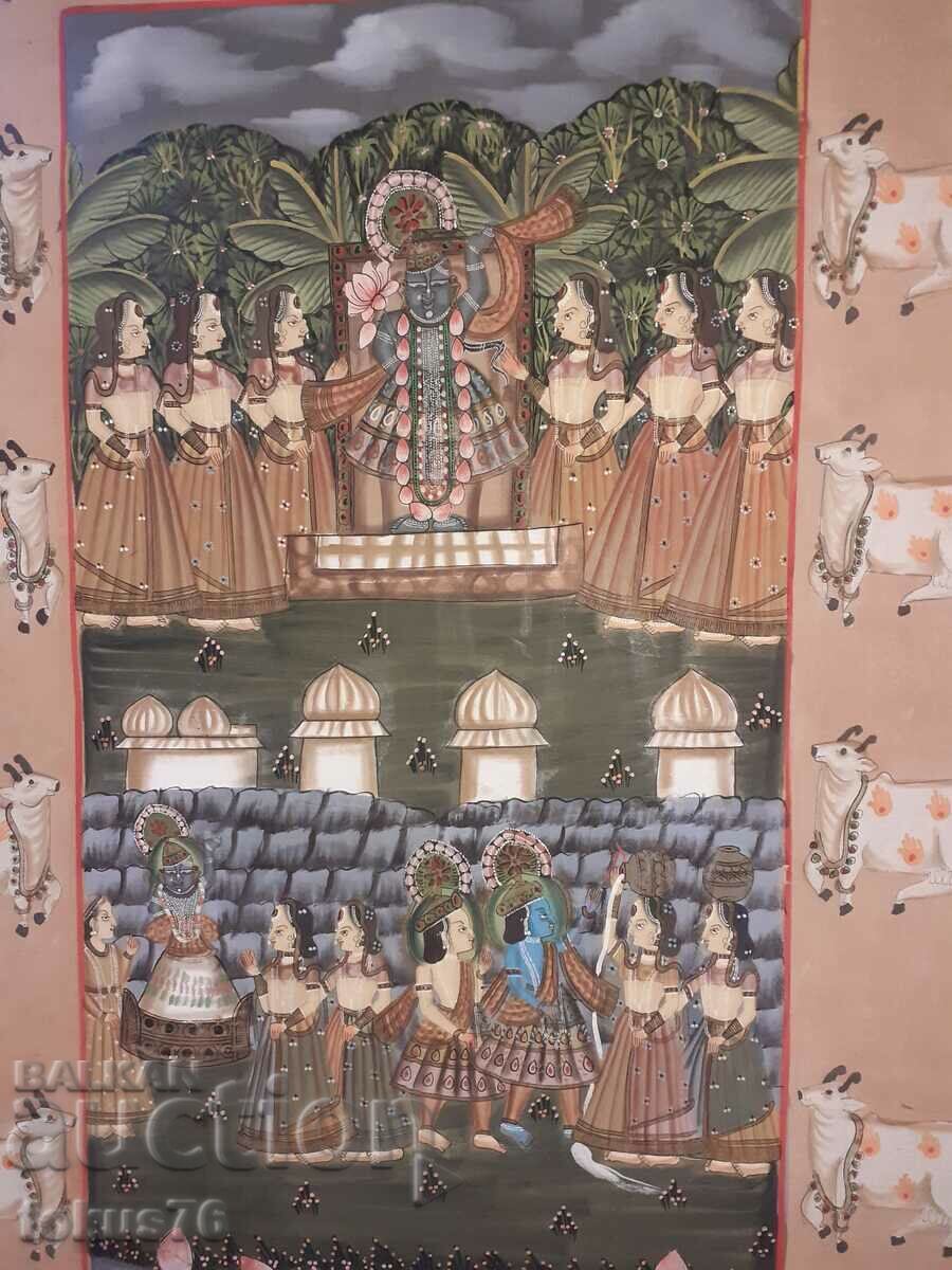 Παλιά τεράστια πολύ όμορφη ινδική ζωγραφική σε ύφασμα με τιμή 190.00 BGN | € 97.15 Παλιά τεράστια πολύ όμορφη ινδική ζωγραφική σε ύφασμα με τιμή 190.00 BGN | € 97.15