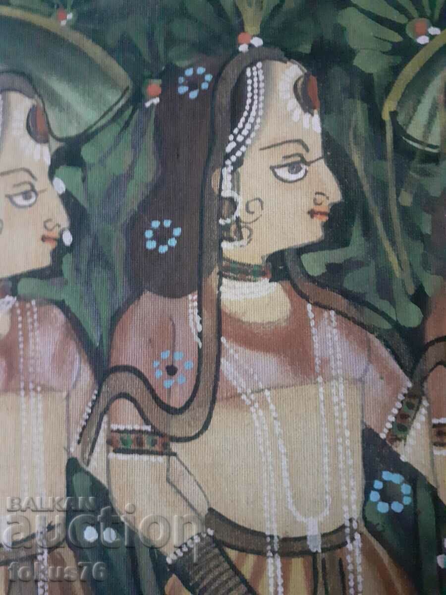 Παράδοση Παλιά τεράστια πολύ όμορφη ινδική ζωγραφική σε ύφασμα Παράδοση Παλιά τεράστια πολύ όμορφη ινδική ζωγραφική σε ύφασμα