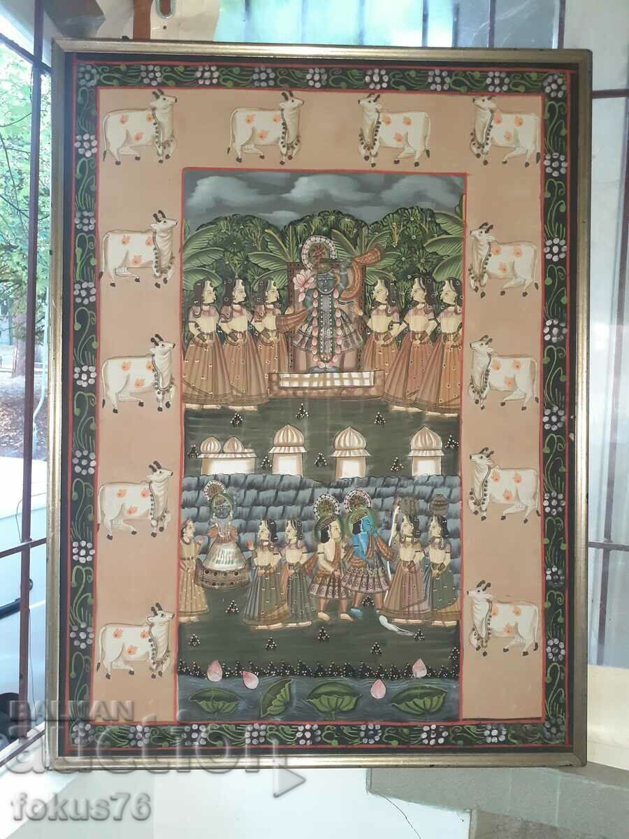 Παλιά τεράστια πολύ όμορφη ινδική ζωγραφική σε ύφασμα Παλιά τεράστια πολύ όμορφη ινδική ζωγραφική σε ύφασμα