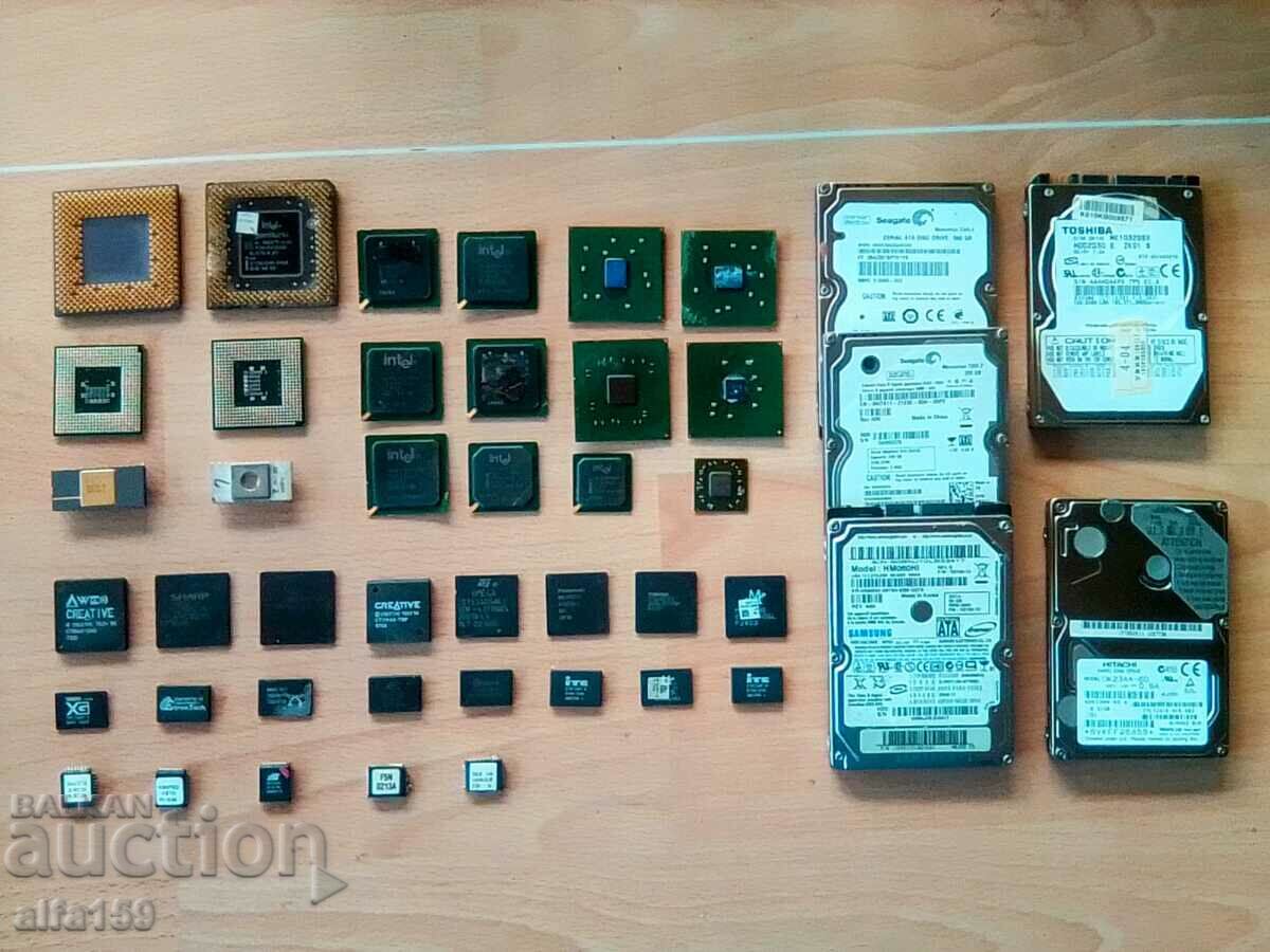 Lot of processors, chips and hard drives for electronic scrap