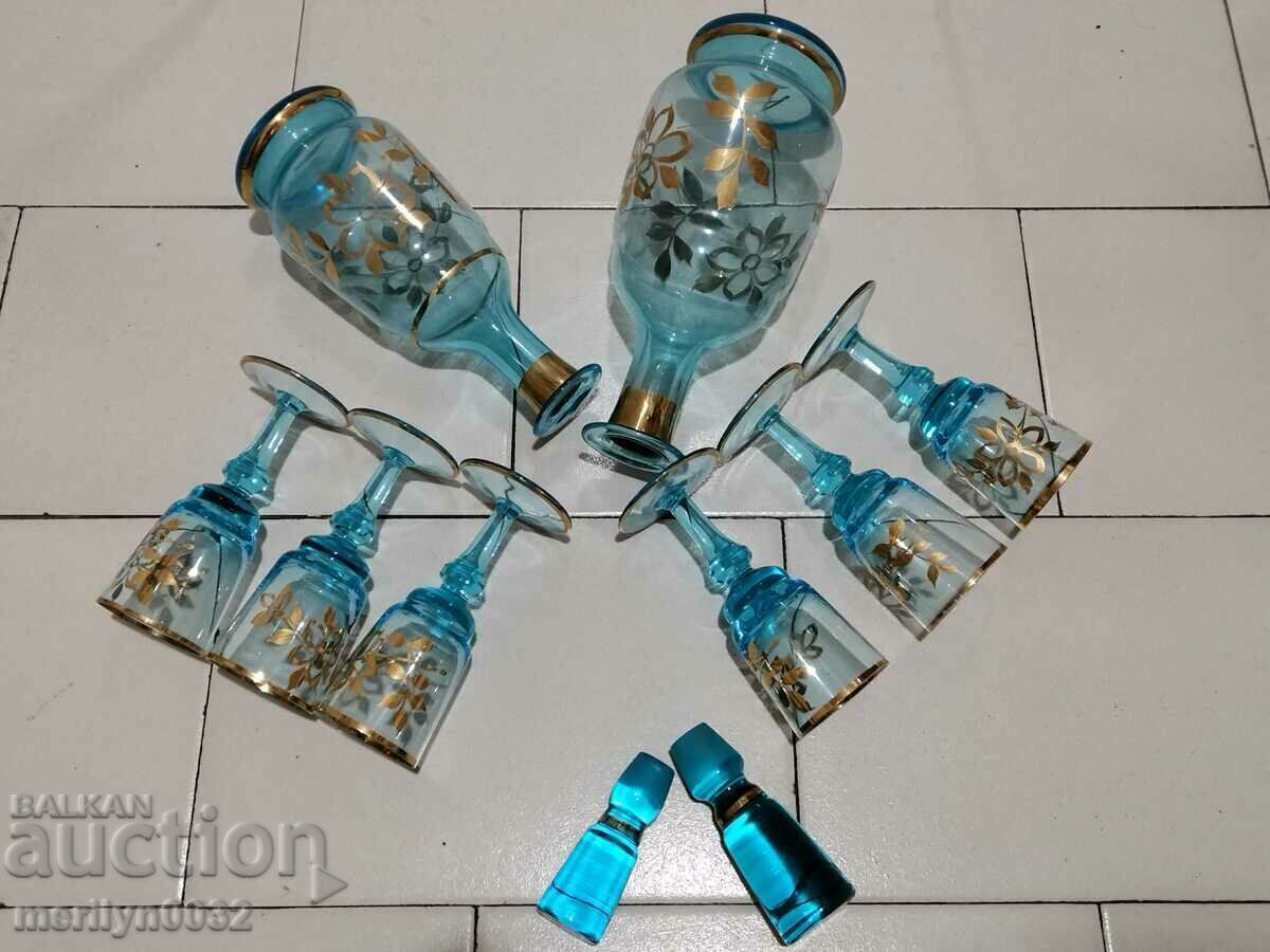 Old service 6 glasses grapha 2 pcs blue glass gilding with price 349.00 BGN | € 178.44 Old service 6 glasses grapha 2 pcs blue glass gilding with price 349.00 BGN | € 178.44