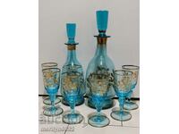 Vechi serviciu 6 pahare grapha 2 buc sticla albastra aurita