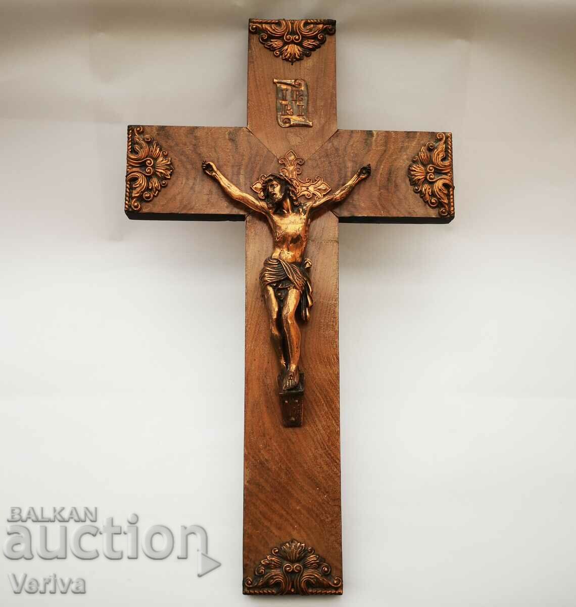 Old, Large Wooden Cross with the Crucifixion of Christ