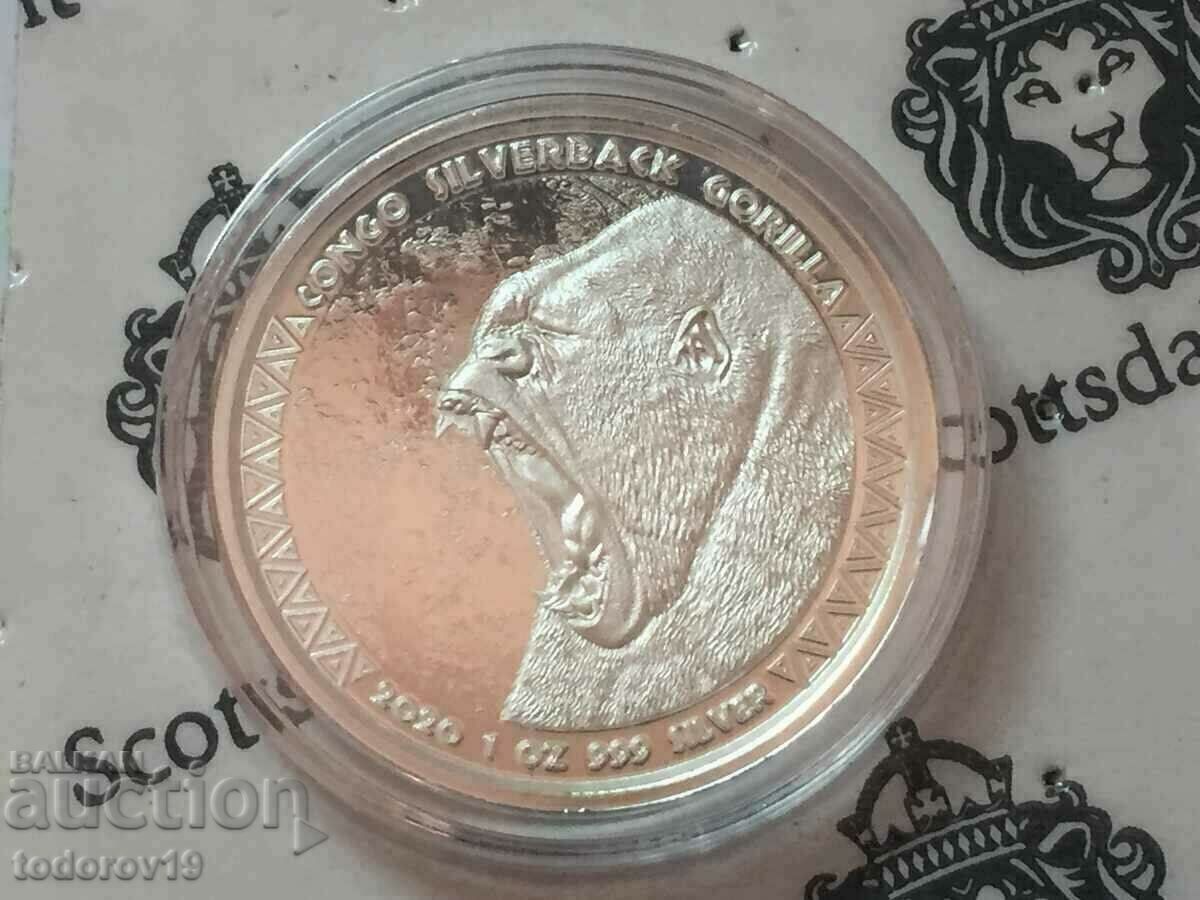 Auction  1 oz Silver NEW Gorilla Republic of Congo 2020
