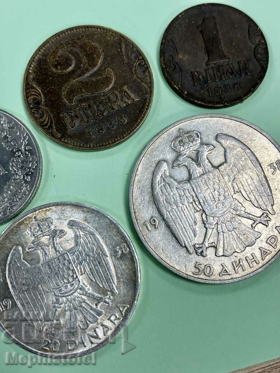 Lot 5 pcs. coins 1938 Yugoslavia - silver coins, etc. Lot 5 pcs. coins 1938 Yugoslavia - silver coins, etc.