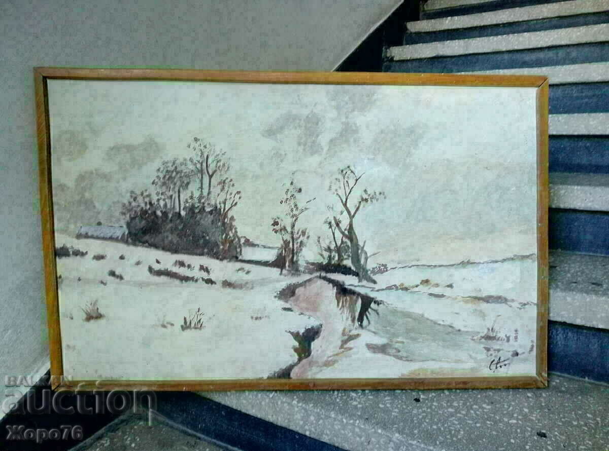 Old BG Author OIL PAINTING Winter LANDSCAPE 80/50 Signed - 5 Old BG Author OIL PAINTING Winter LANDSCAPE 80/50 Signed - 5
