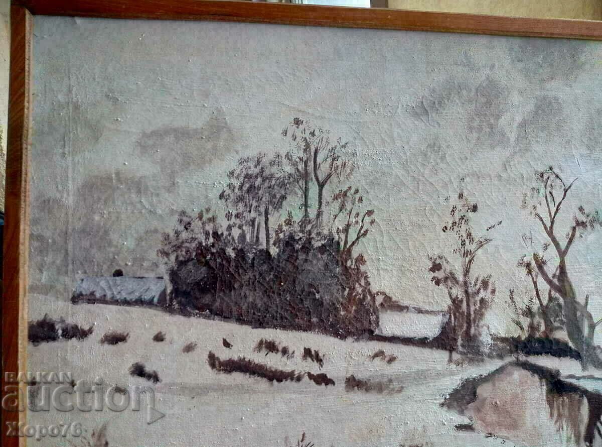 Old BG Author OIL PAINTING Winter LANDSCAPE 80/50 Signed - 7 Old BG Author OIL PAINTING Winter LANDSCAPE 80/50 Signed - 7