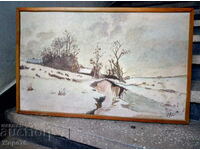 Old BG Author OIL PAINTING Winter LANDSCAPE 80/50 Signed