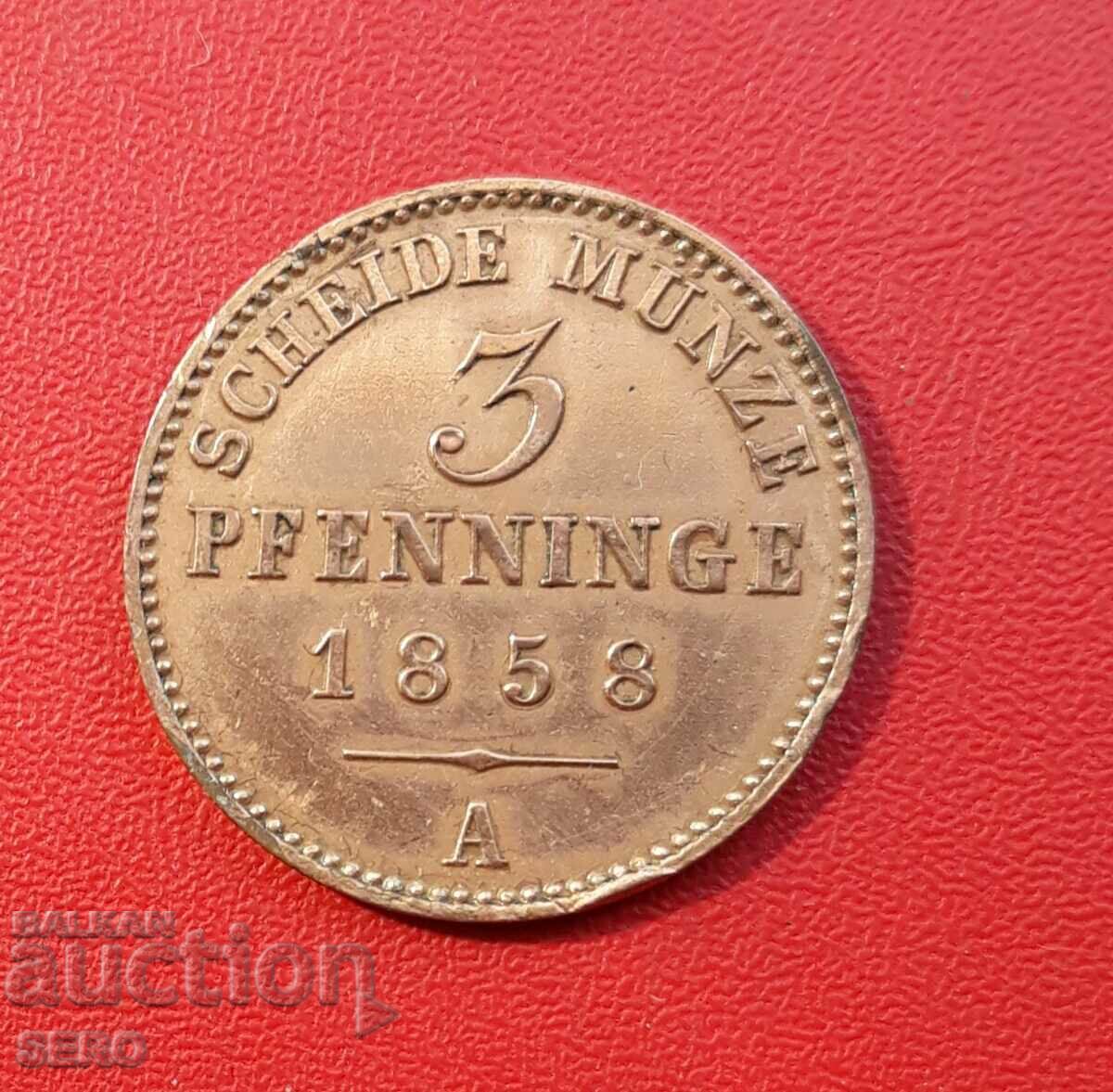 Γερμανία-Πρωσία-3 pfennig 1858 Α-Βερολίνο-γκούρθα χτυπήθηκε ελαφρά