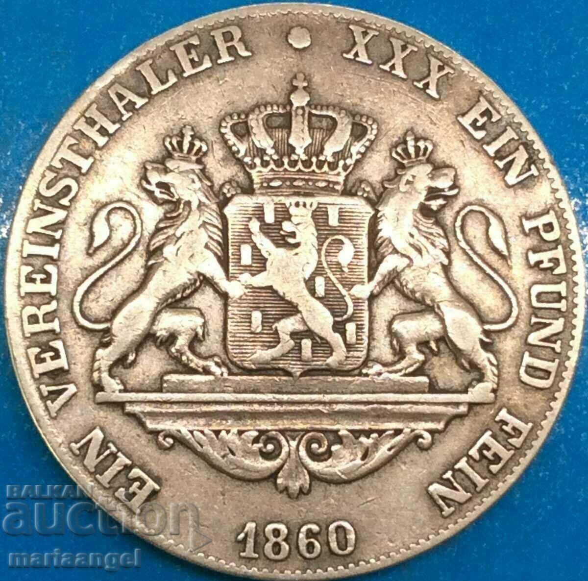 Nassau 1 Thaler 1860 Germania Duce de Nassau Adolf Silver