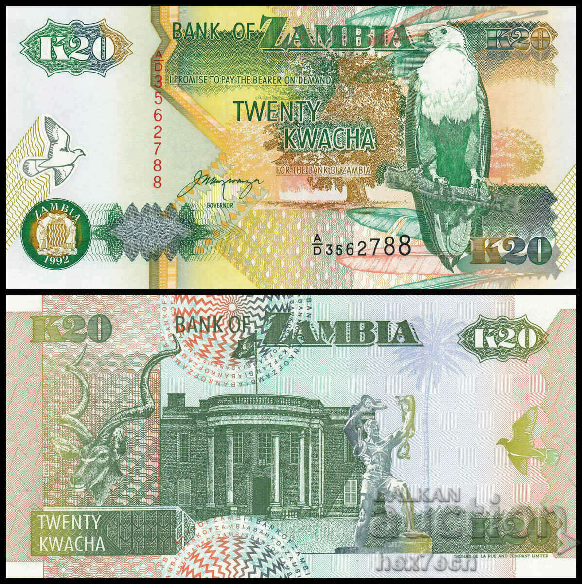 ❤️ ⭐ Zambia 1992 20 Kwacha UNC new ⭐ ❤️