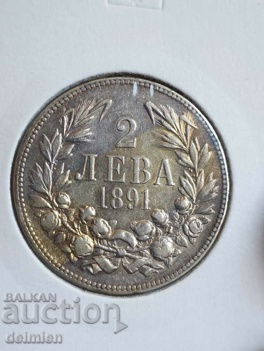 2 λέβα 1891, 1891, ασημένιο λέβα, 1891, λέβα 1891