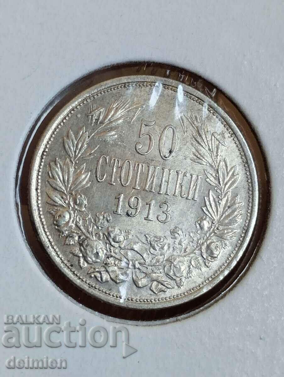 50 Стотинки 1913 , Стотинки 1913 , 1913 , 1913 сребро