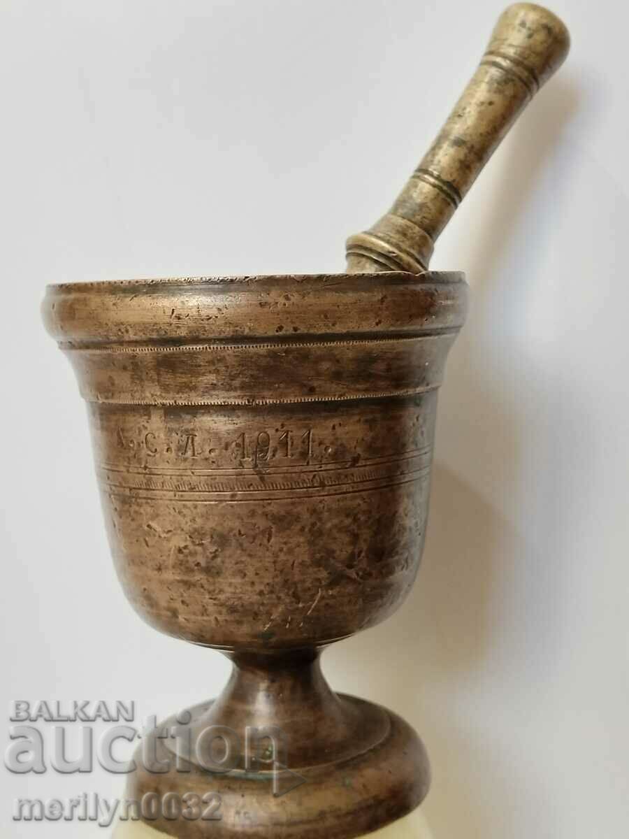 Old bronze mortar with hammer 1911, mortar - 7 Old bronze mortar with hammer 1911, mortar - 7