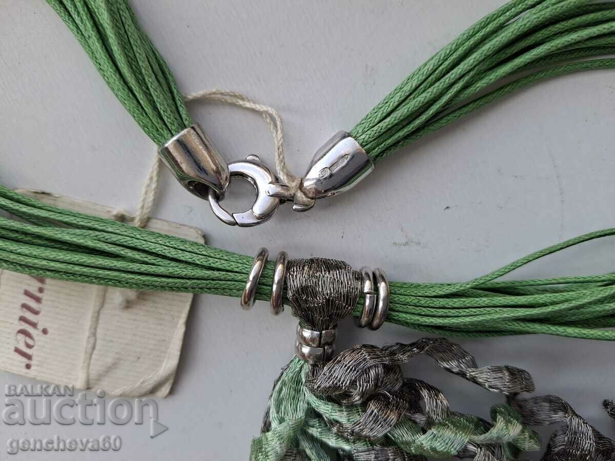 Auction Spectacular necklace with silk and silver threads ITALY Auction Spectacular necklace with silk and silver threads ITALY