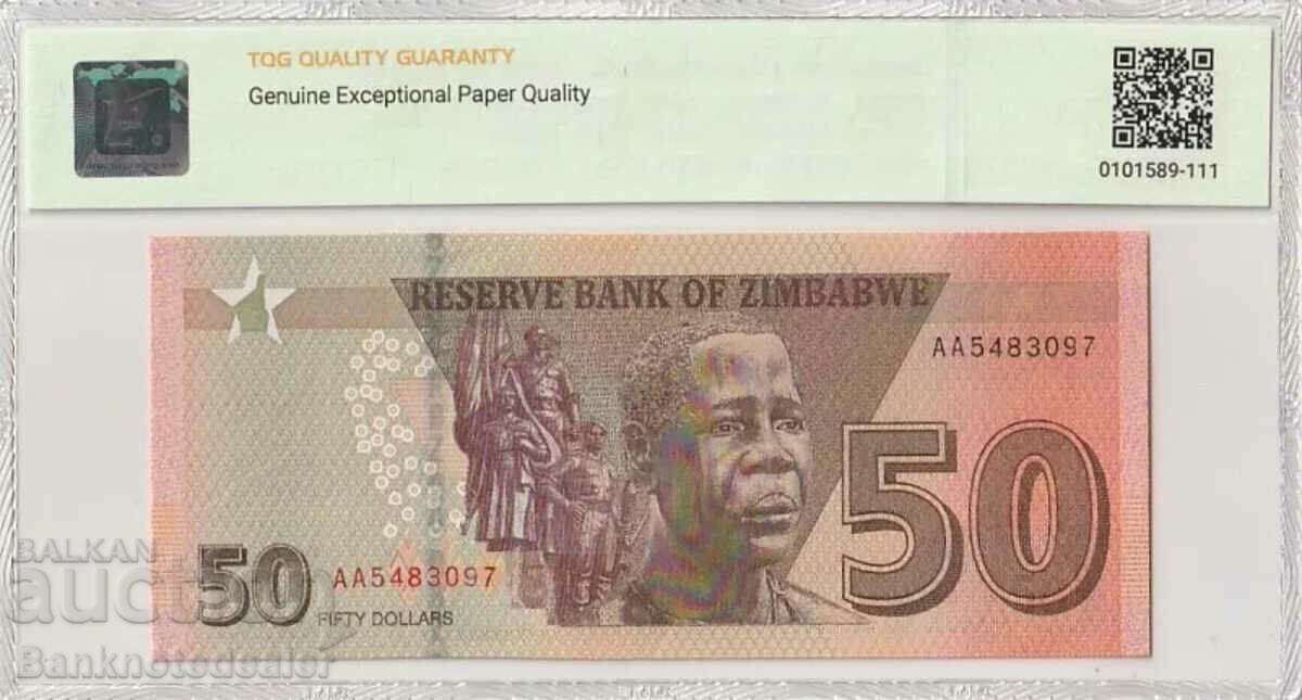 Zimbabwe 50 Dollars 2020 Pick B196a TQG 65 with price 110.00 BGN | € 56.24 Zimbabwe 50 Dollars 2020 Pick B196a TQG 65 with price 110.00 BGN | € 56.24