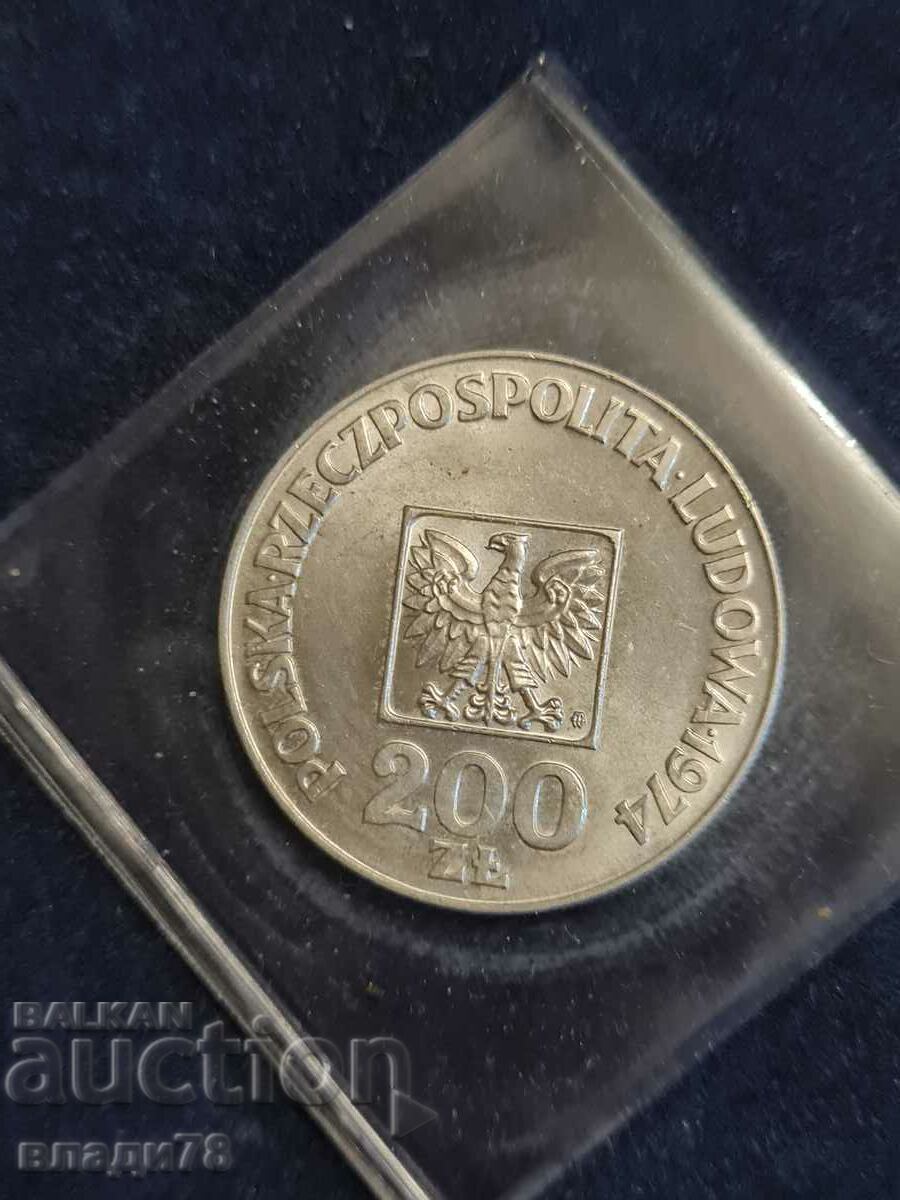 Silver coin 200 zlotys 1974