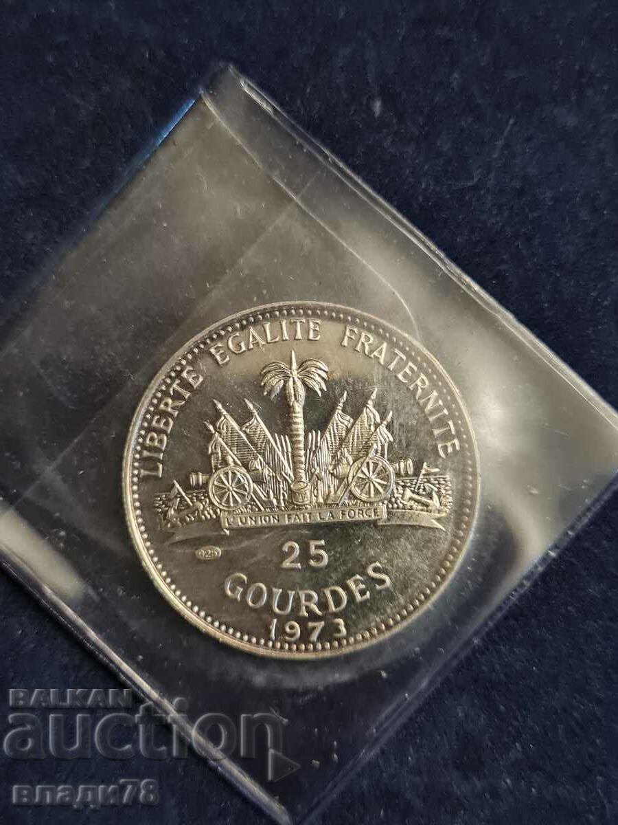 Silver coin 25 gourdes 1973