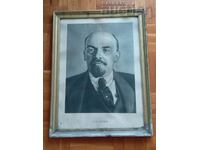 Social photo in a frame with glass portrait of Vladimir Ilyich Lenin