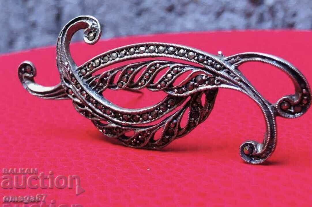 Brosa marcasite din argint antic. - 5